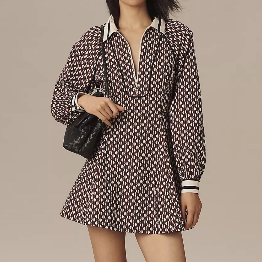 Anthropologie Maeve Long-Sleeve Collared Varsity Dress 10 Retro Preppy Rugby